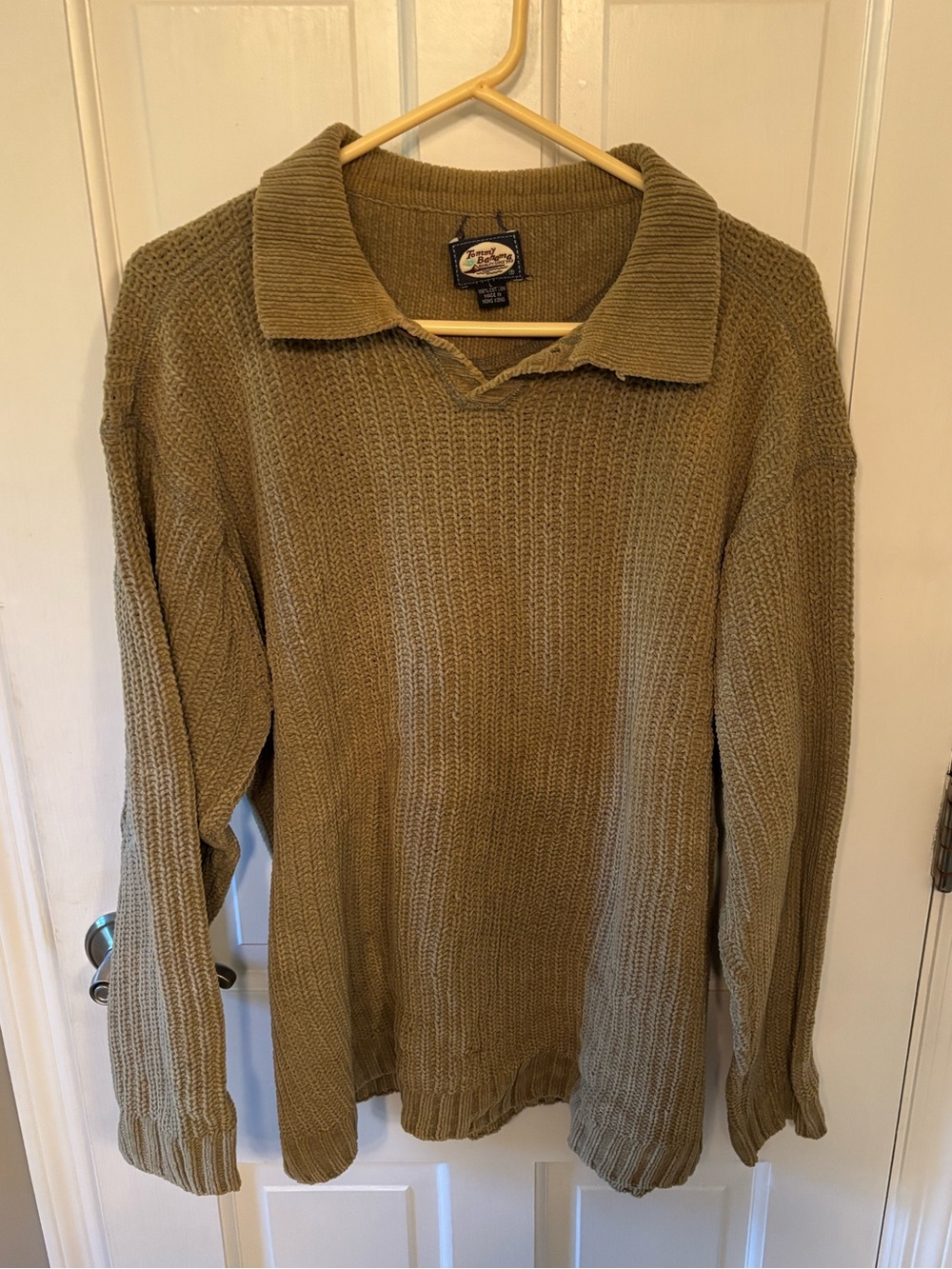Tommy Bahama Olive V-Neck Collared Knit Sweater
